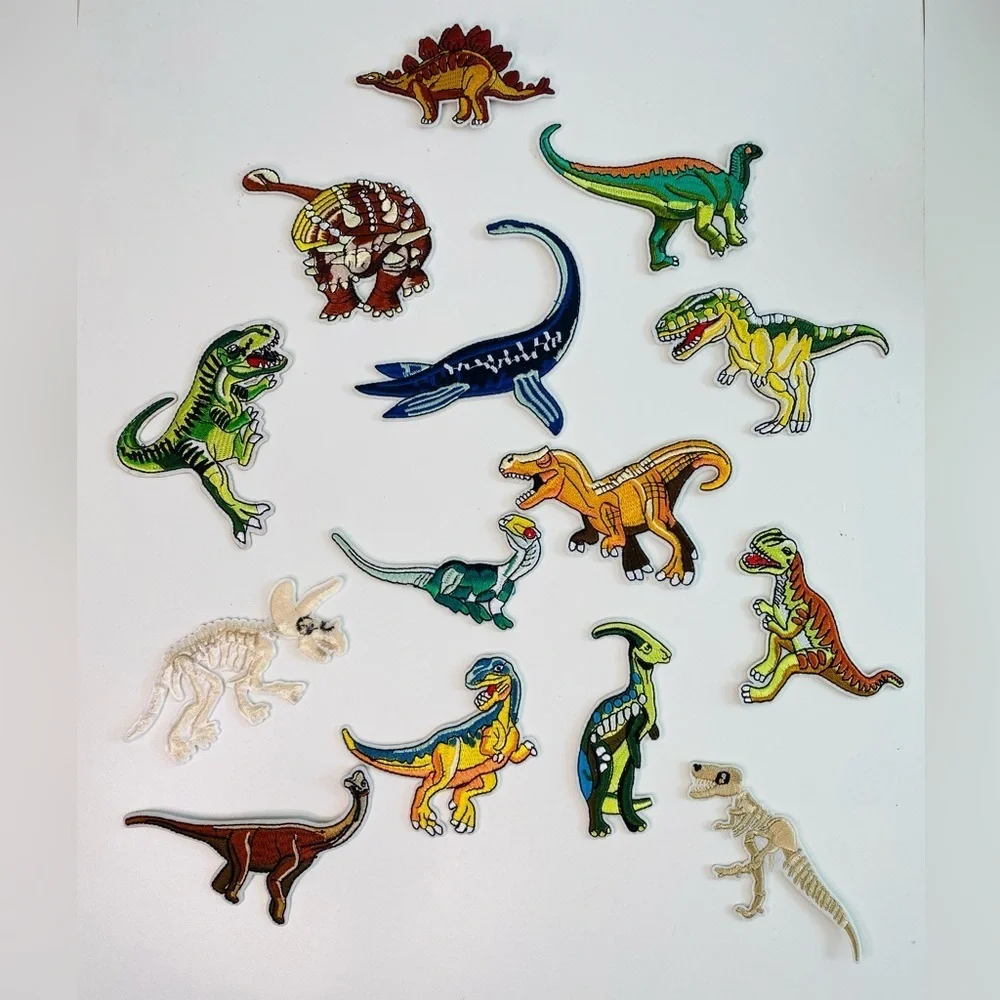 Lot of 13 embroidered iron on Dinosaur patches, kids patches, DIY projects